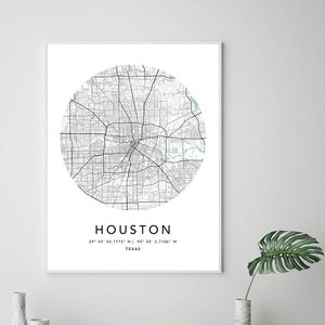 Houston Map Print Framed Canvas Wall Art Poster Estados Unidos City Map Prints com moldura EUA Mapa Arte Pôster City Street Road Map