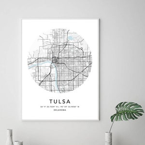 Tulsa Map Print Gerahmte Leinwand Wandkunst Poster USA Map Print Schwarzweiße USA Map Kunstposter City Street Straßenkarte