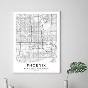 Phoenix Map Print Framed Canvas Wall Art Poster United States City Map Prints with Frame USA Map Art Poster City Street Road Map