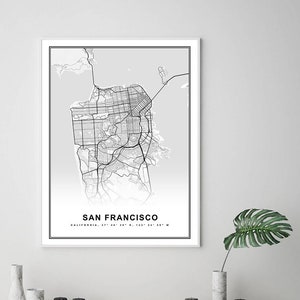 San Francisco Map Print Gerahmte Leinwand Wandkunst Poster USA Map Print Schwarzweiße USA Map Art Poster City Street Straßenkarte