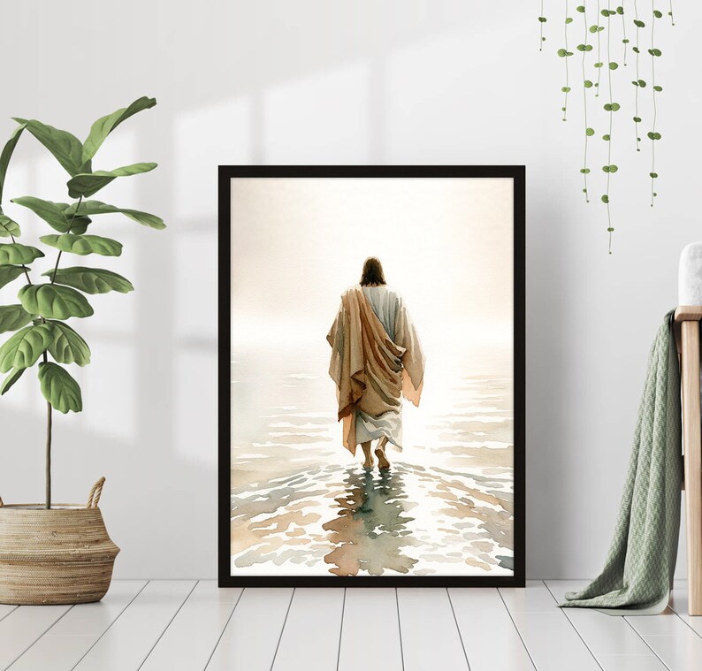 Jesus Walking on Water Poster Religious Wall Art Holy Painting Print ...