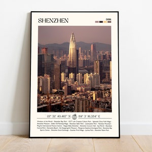 Shenzhen Print China Travel Poster Gift Eclectic Vibrant Print Trendy Living Room Retro Photo Wall Art Decor Framed Print or Canvas