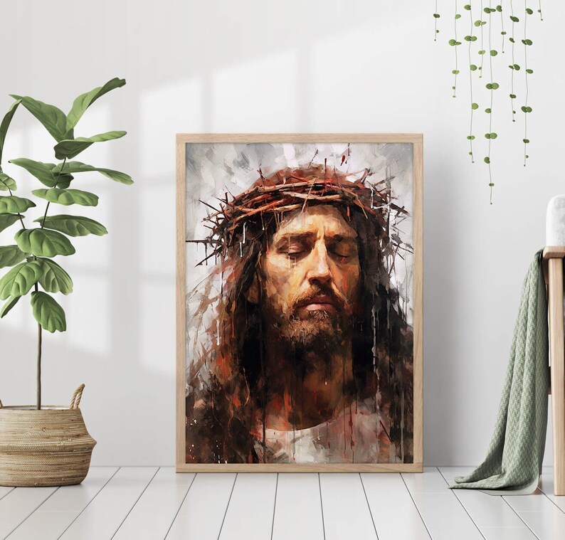 Jesus Christ Crown of Thorns Portrait Painting Poster God Print Wall ...