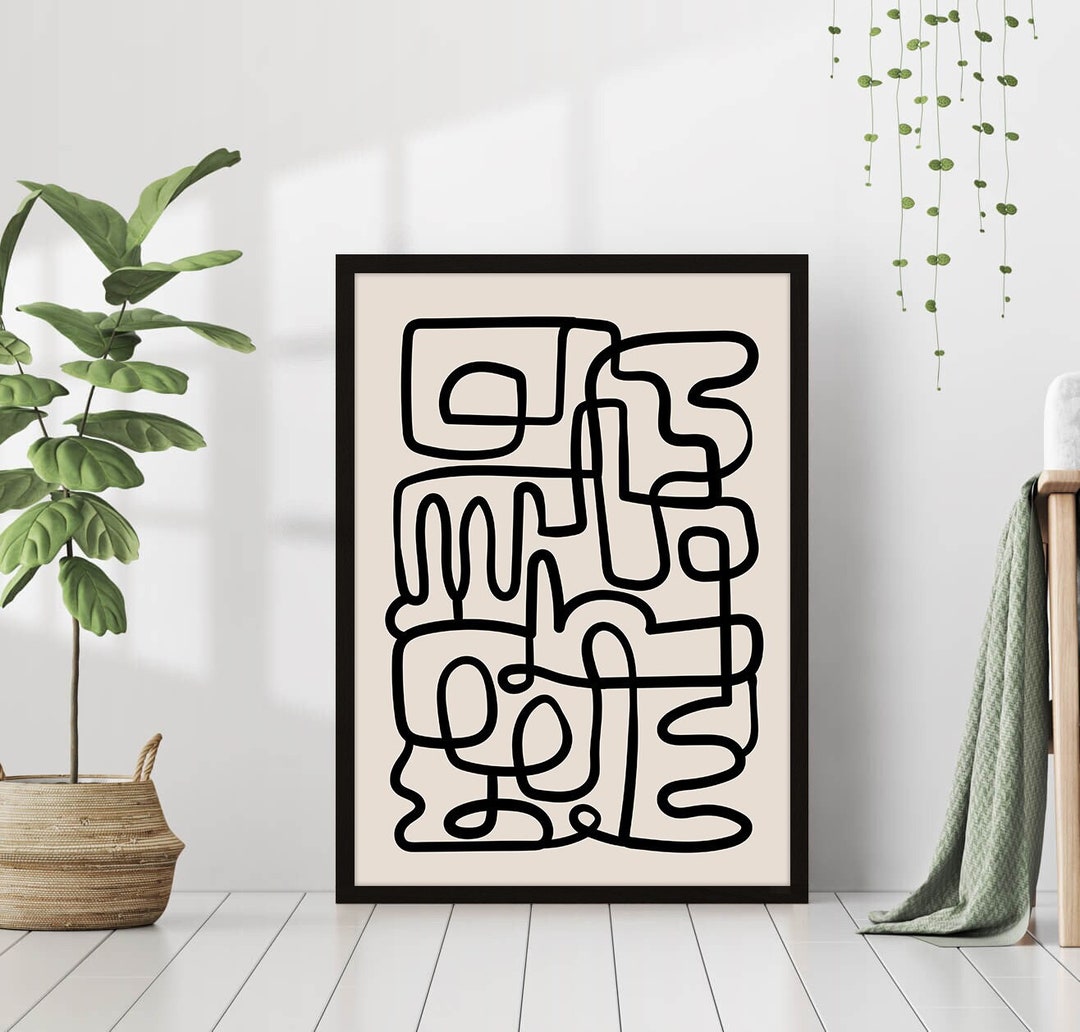 Neutral Minimalistic Abstract Line Art Print Boho Soft Decor Cream ...
