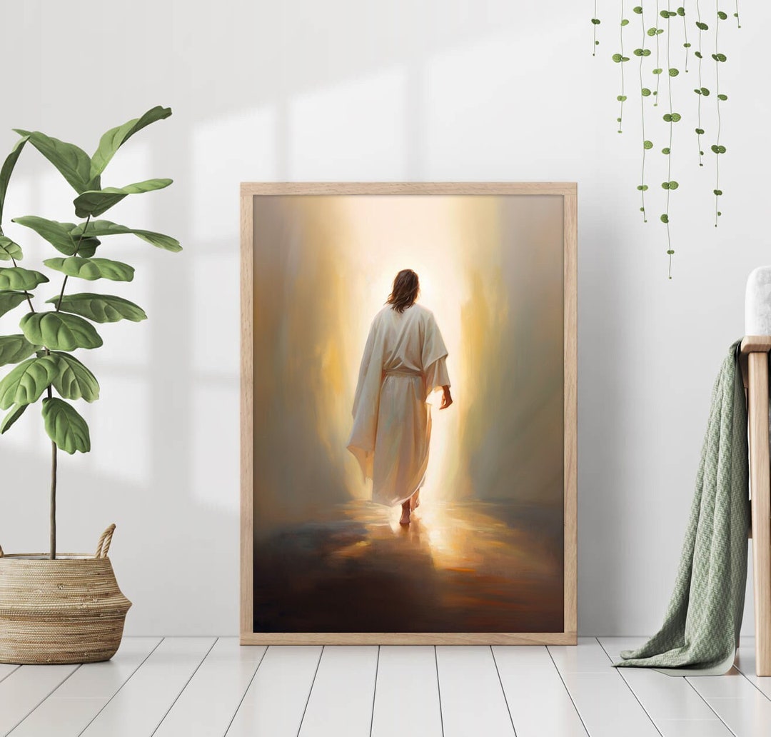 Jesus Walking Poster Warm Tones Peace Holy Painting Print Wall Art Gift ...