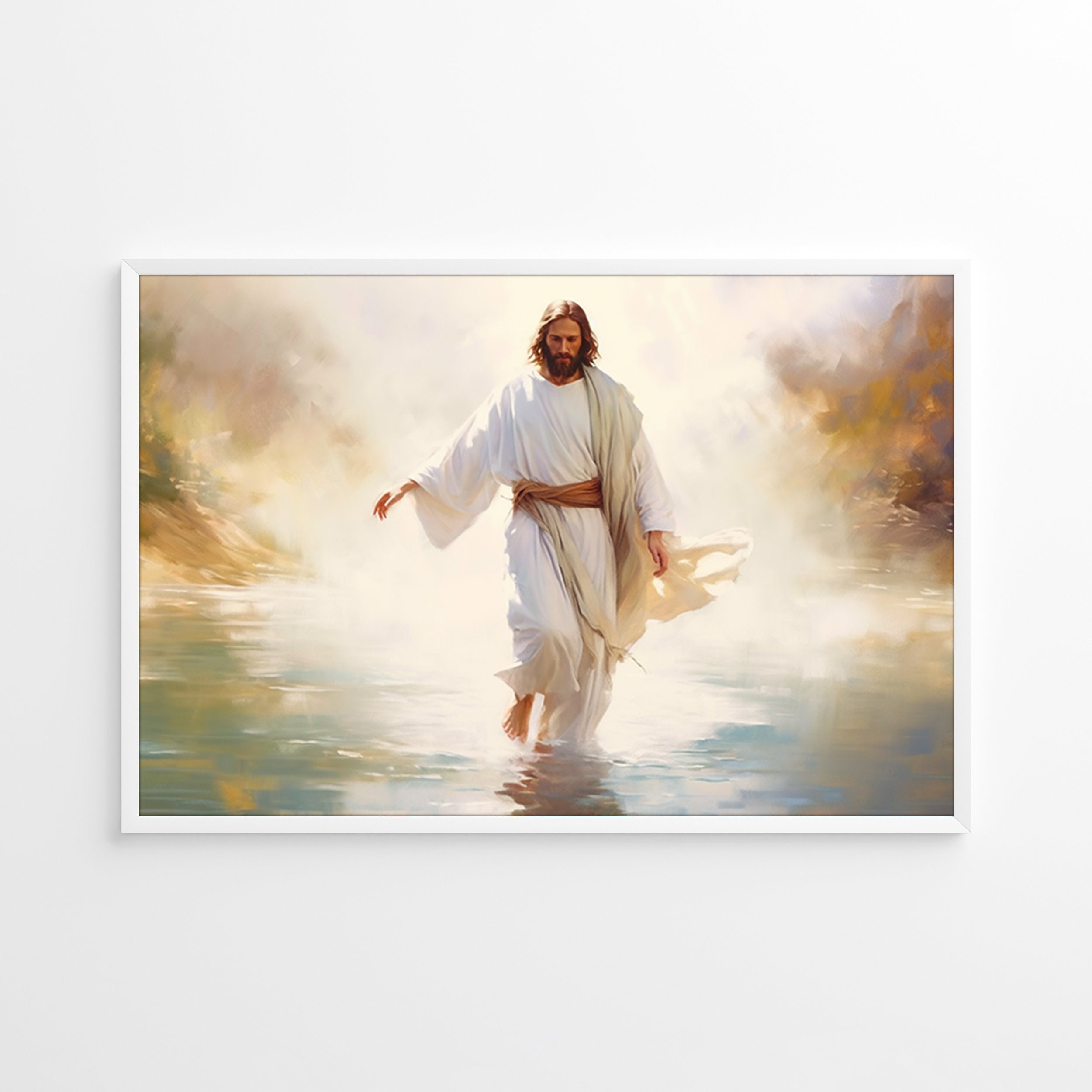 Jesus Christ Walks on Water Poster Religious Wall Art Holy Painting ...