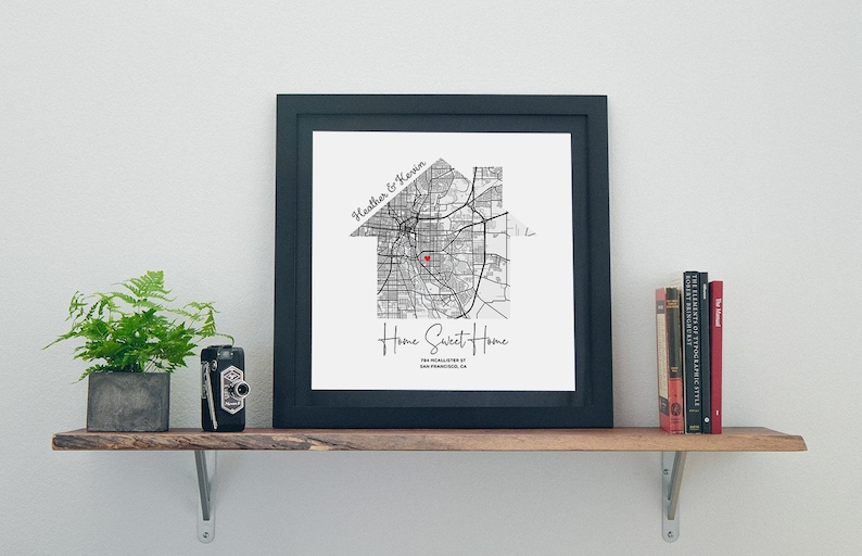 First New Home Gift for Couple House Shaped Map Poster Custom City Map Art Print Frame Canvas Personalized Anniversary Gift for Him Her image 2