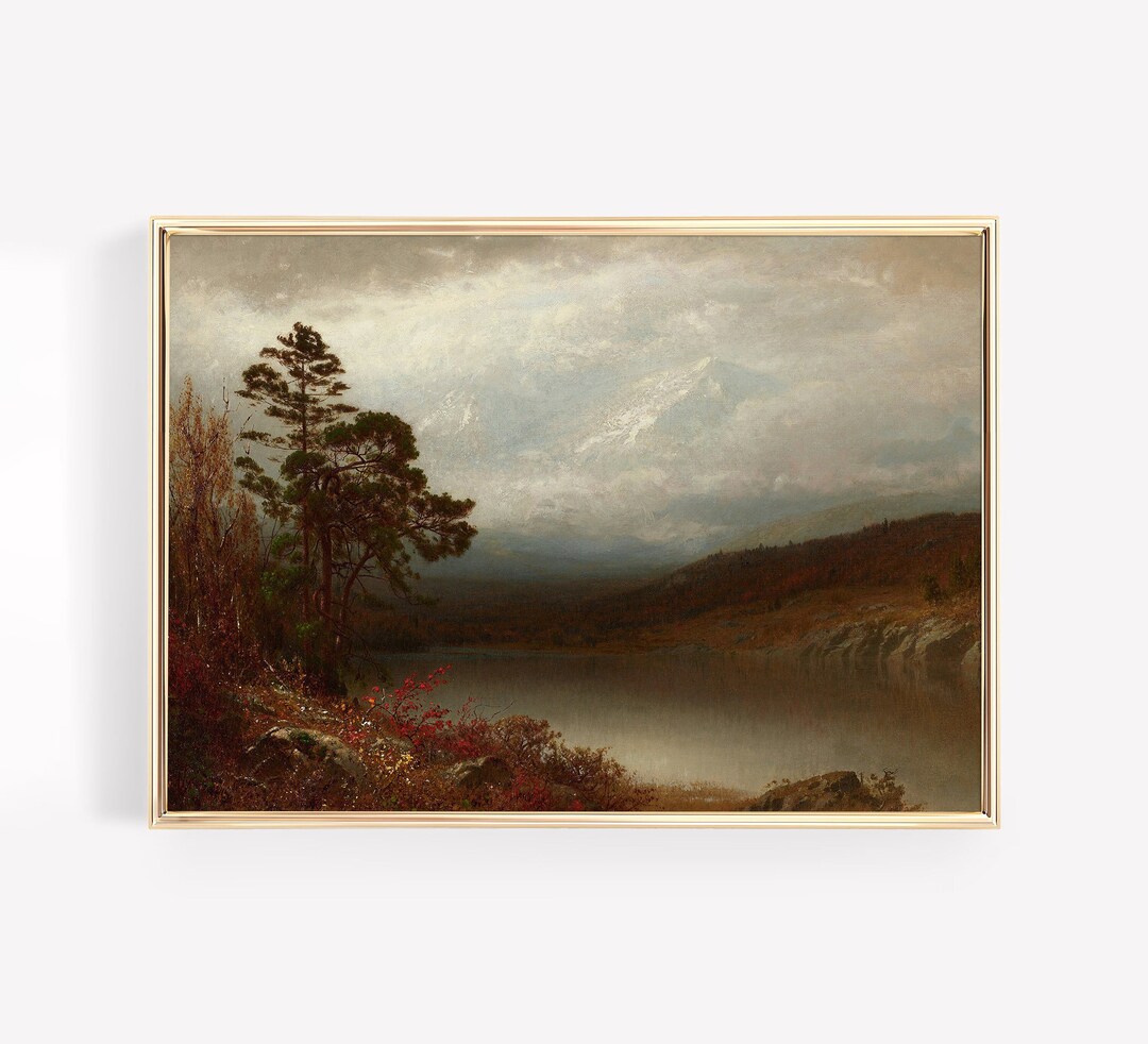 Vintage Autumn Moody Lake Landscape Print Canvas Lake House Art Warm ...