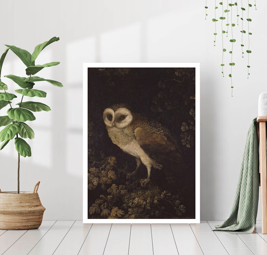 Vintage Night Owl Bird Painting Dark Academia Decor Animal Canvas Print ...