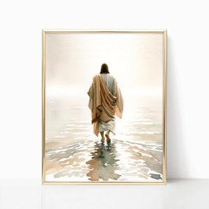 Jesus Walking on Water Poster Religious Wall Art Holy Painting Print ...