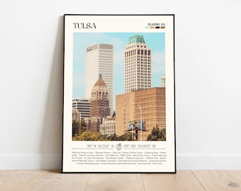 Tulsa Print Oklahoma USA Travel Poster Gift Eclectic Vibrant Print Trendy Living Room Retro Photo Wall Art Decor Framed Print or Canvas