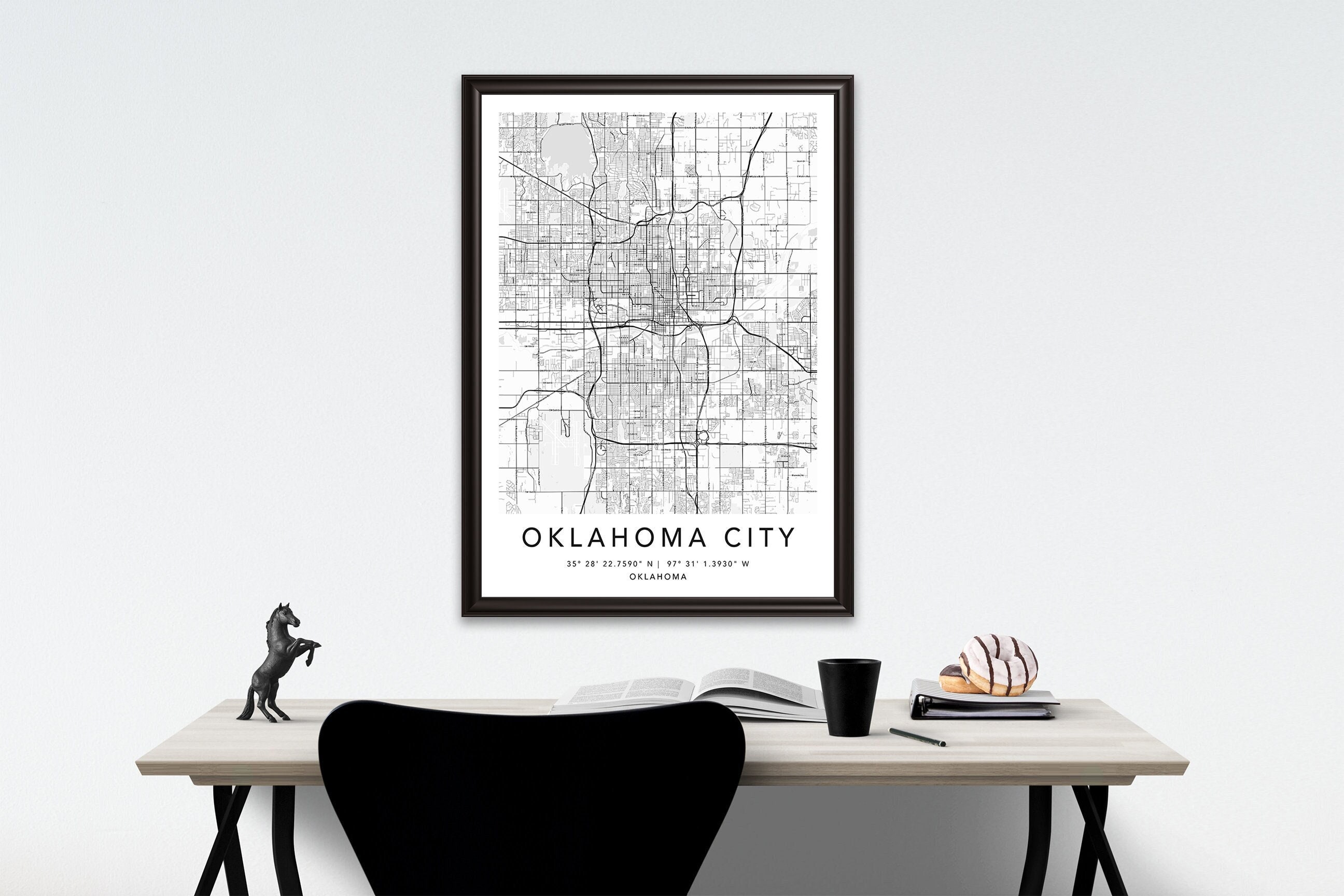 Oklahoma City Map Print Framed Canvas Wall Art Poster United States Map Print Black and White USA Map Art Poster City Street Road Map