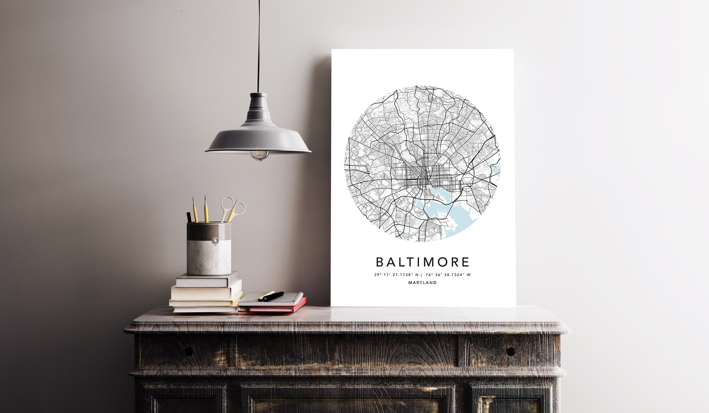 Baltimore Map Print Framed Canvas Wall Art Poster United States City Map Prints with Frame USA Map Art Poster City Street Road Map