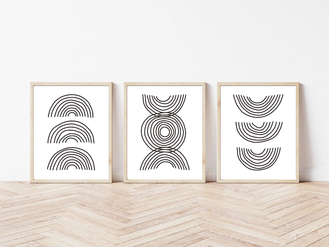 Neutral Minimalistic Abstract Line Art Print Set of 3 Geometric Boho ...