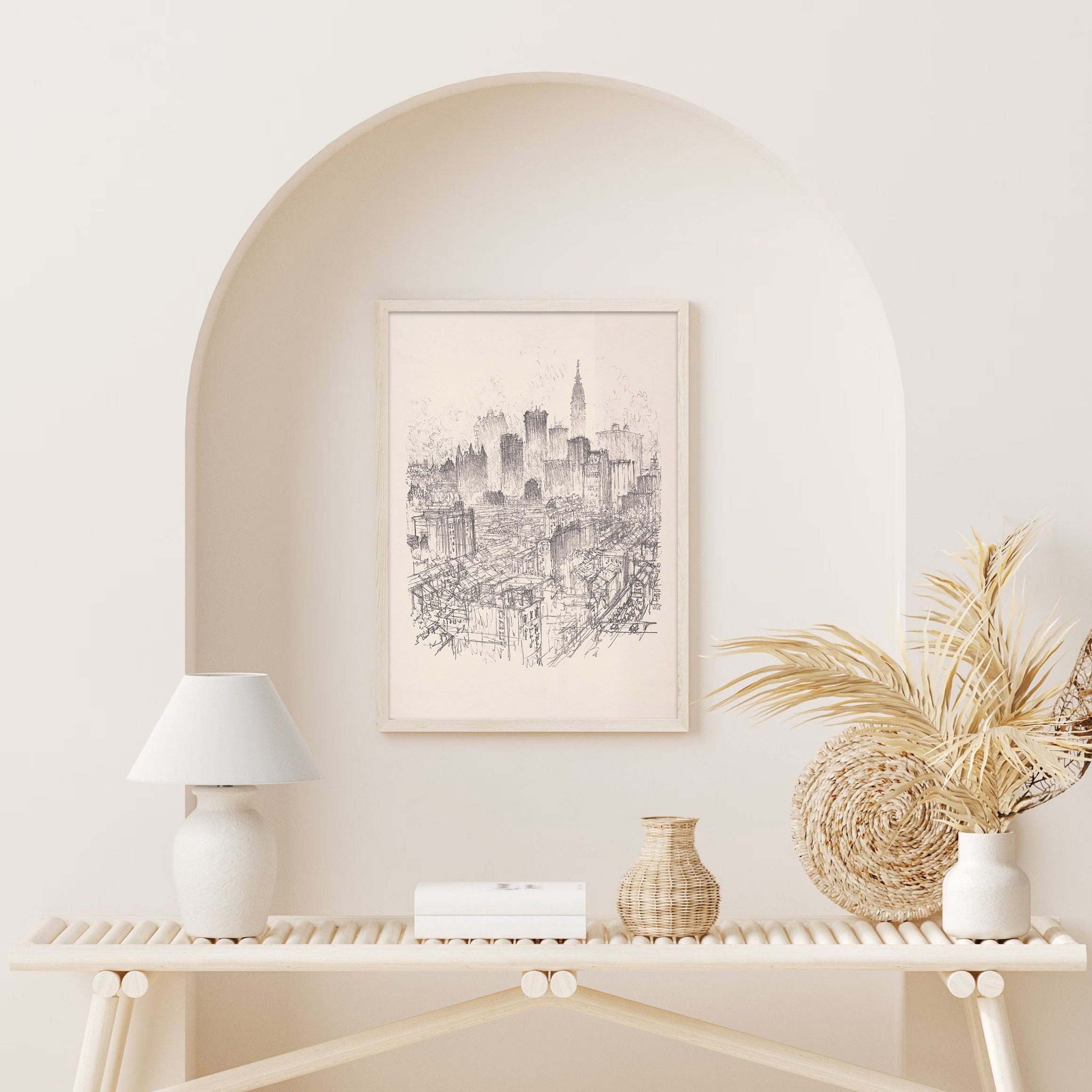 New York City Skyline Pencil Graphite Sketch Drawing Vintage Print ...