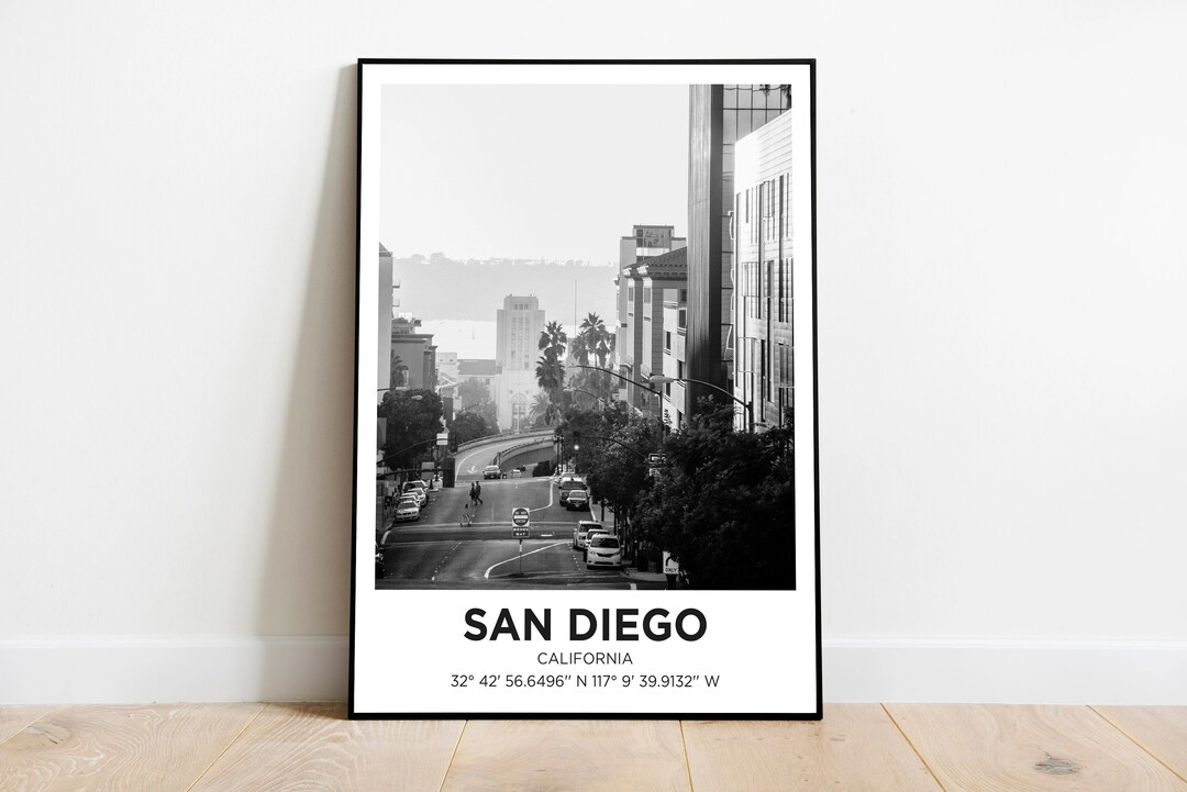 San Diego Poster California Travel Wall Art Trendy Gift Eclectic Black ...