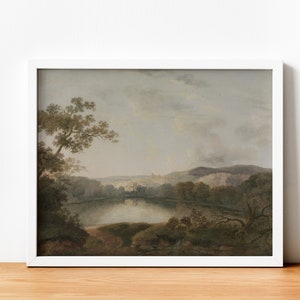Vintage Mountain Lake Landscape Oil Painting Print Antique Nature ...