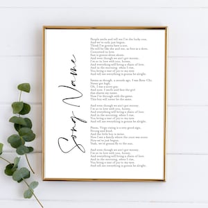 Póster de canción personalizada con poema, letra de primer baile, impresión, lienzo enmarcado, arte de pared, regalo personalizado para el primer aniversario de bodas y el Día del Padre