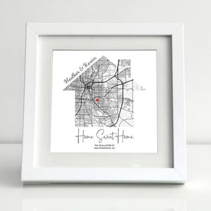 First New Home Gift for Couple House Shaped Map Poster Custom City Map Art Print Frame Canvas Personalized Anniversary Gift for Him Her image 3