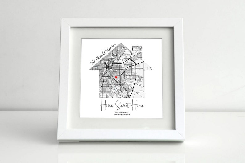 First New Home Gift for Couple House Shaped Map Poster Custom City Map Art Print Frame Canvas Personalized Anniversary Gift for Him Her image 3