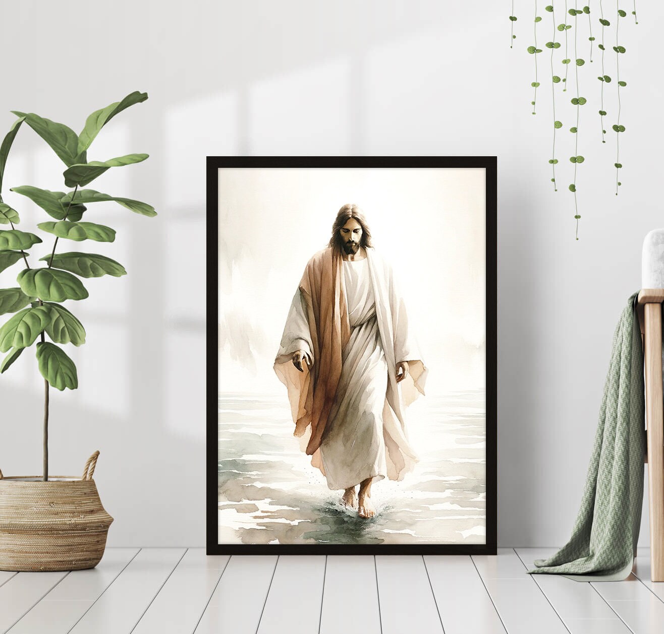 Jesus Walking on Water Poster Painting Print Bible Verse Wall Art Gift ...