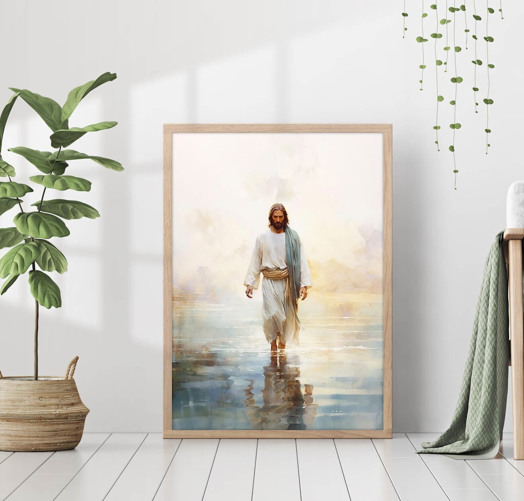Jesus Walking on Water Poster Painting Print Bible Verse Wall Etsy