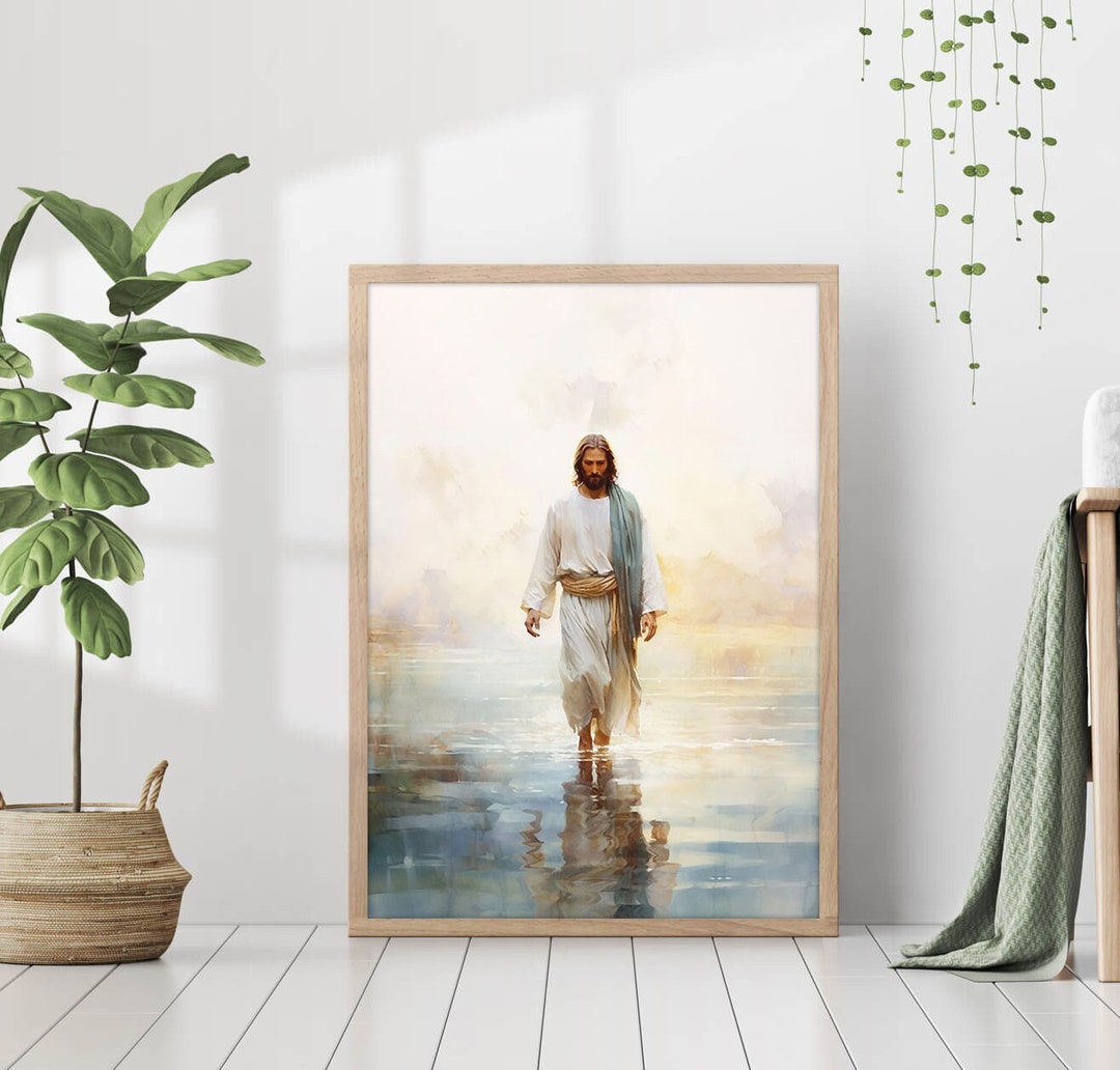 Jesus Walking on Water Poster Painting Print Bible Verse Wall Art Gift ...