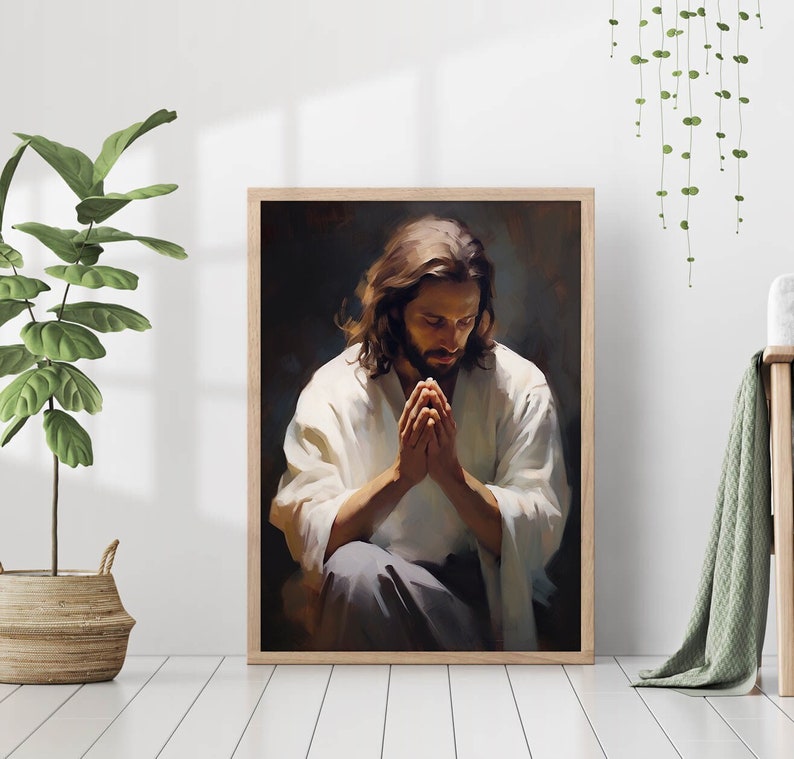 Jesus Christ Praying Holy Painting Poster God Peace Print Wall Art Gift ...