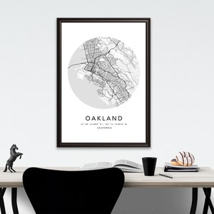 Oakland Map Print Gerahmte Leinwand Wandkunst Poster USA Map Print Schwarzweiße USA Map Art Poster City Street Straßenkarte