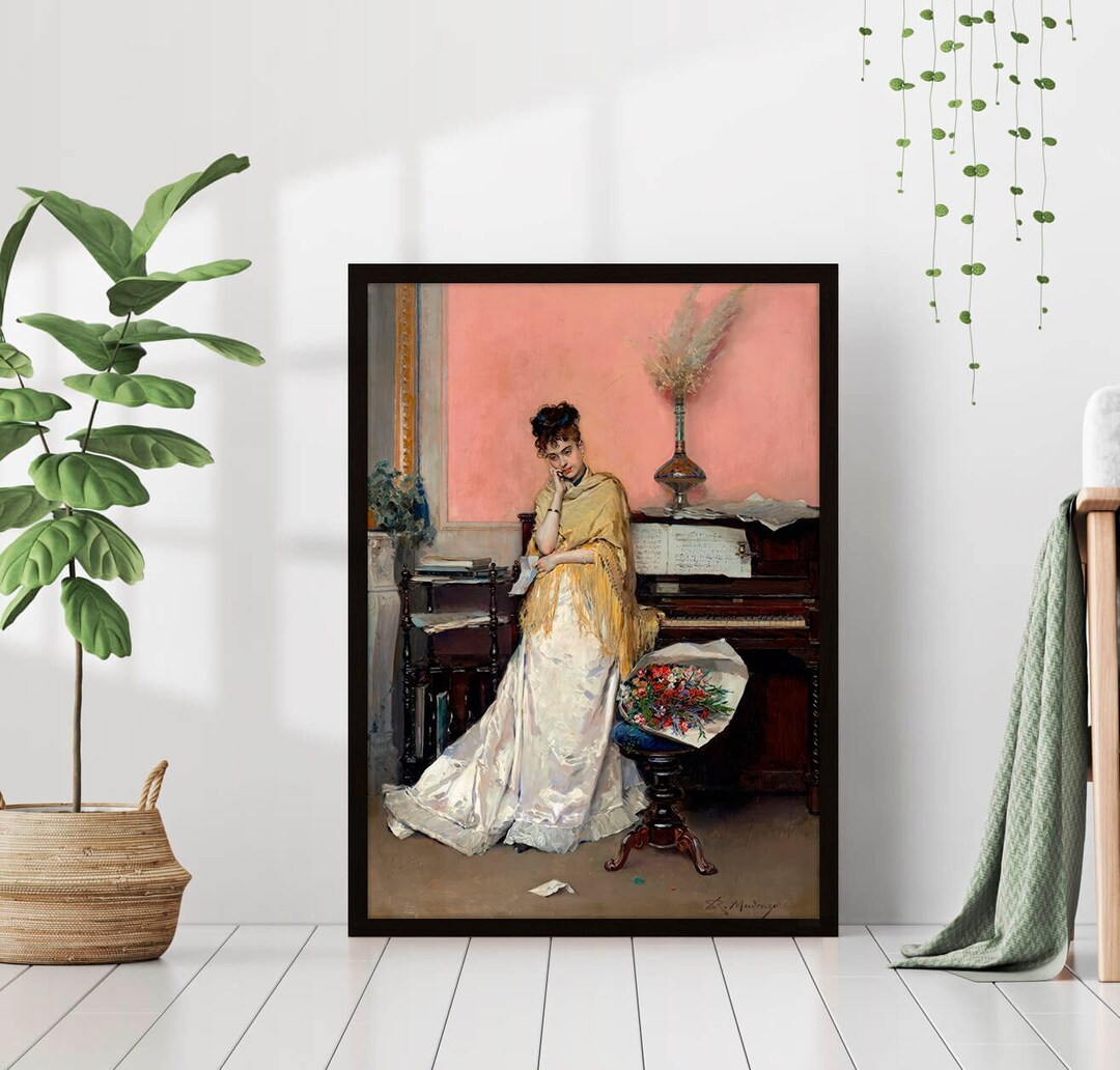 Victorian Woman Portrait With Piano Vintage Canvas Print Poster Frame ...