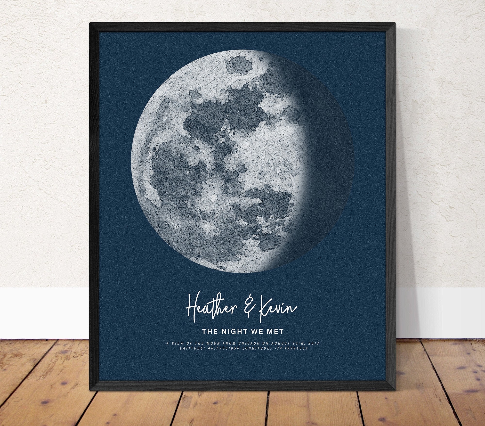 The Night We Met Print Personalized Moon Phase Wall Art Canvas Frame Gift Custom Wedding Anniversary Engagement Gift Valentines Day Gift