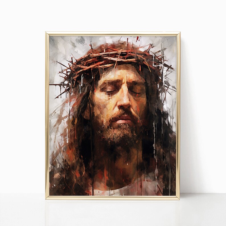 Jesus Christ Crown of Thorns Portrait Painting Poster God Print Wall ...