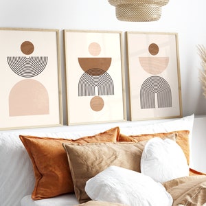 Abstract Boho Set of 3 Geometric Cream Beige Neutral Terracotta Ivory ...