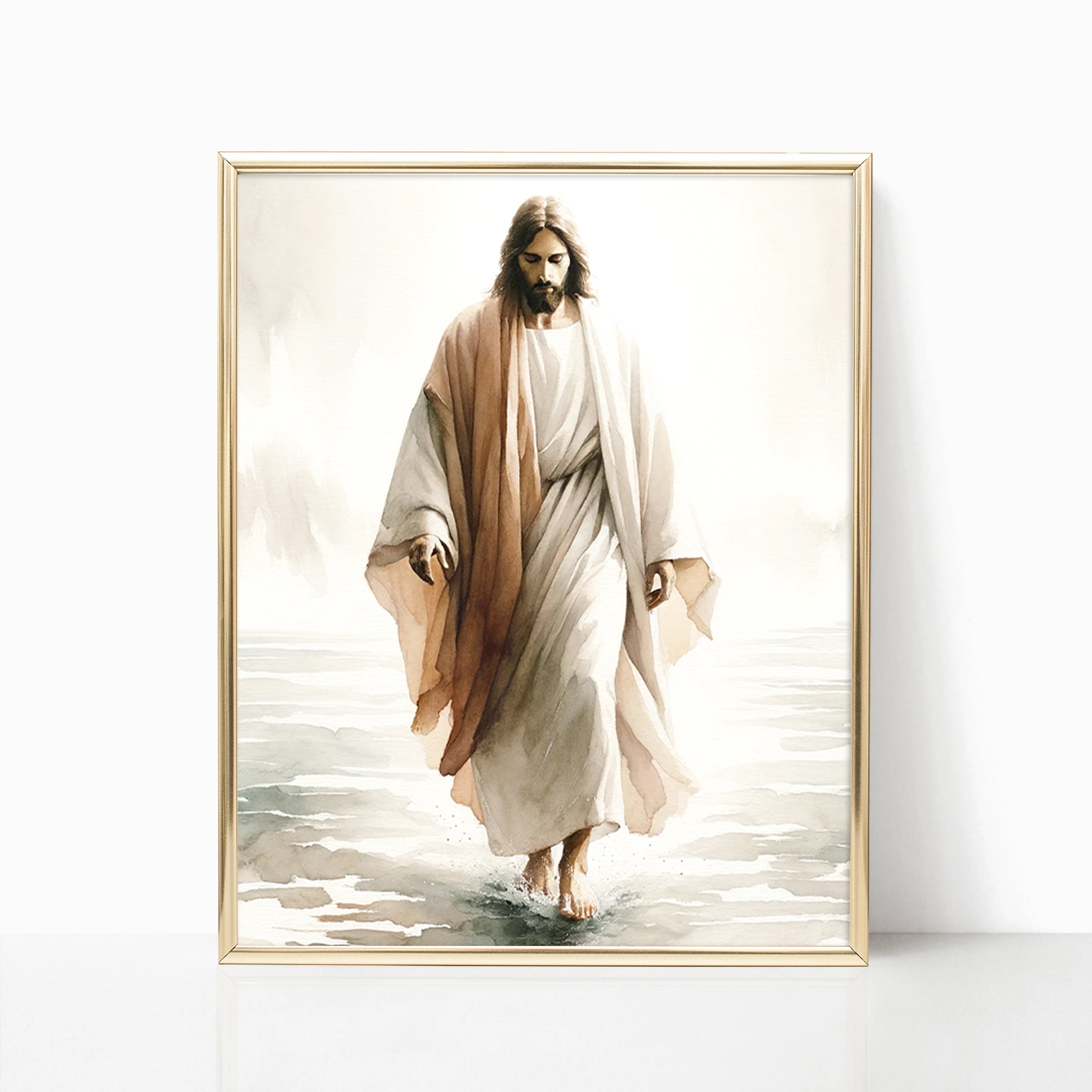 Jesus Walking on Water Poster Painting Print Bible Verse Wall Art Gift ...