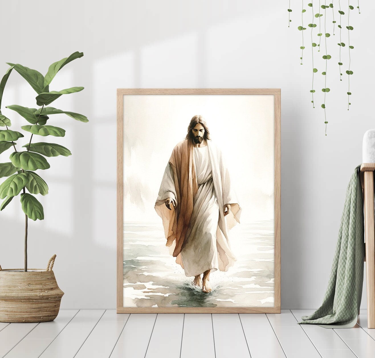 Jesus Walking on Water Poster Painting Print Bible Verse Wall Art Gift ...