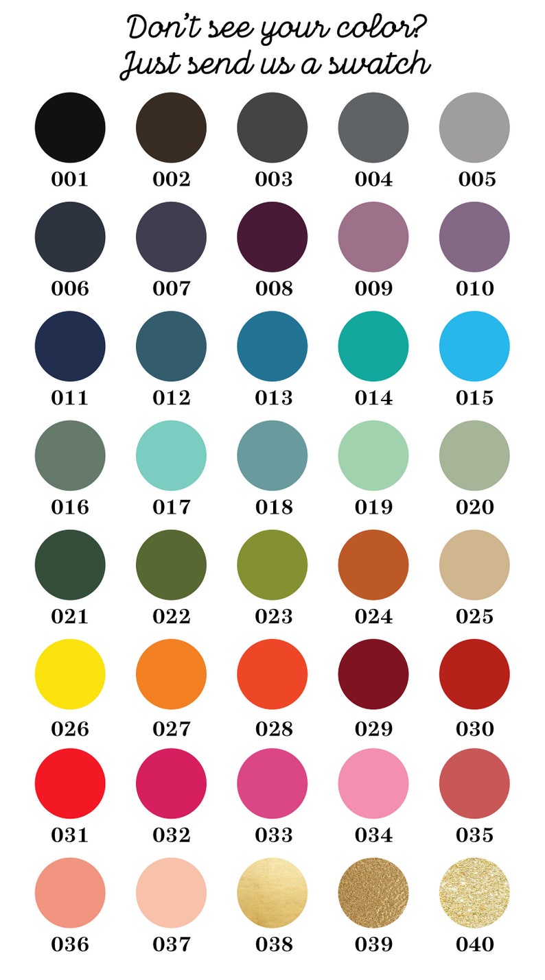 May include: A color chart with 40 different colors, numbered 001 to 040. Each color is represented by a circle.
