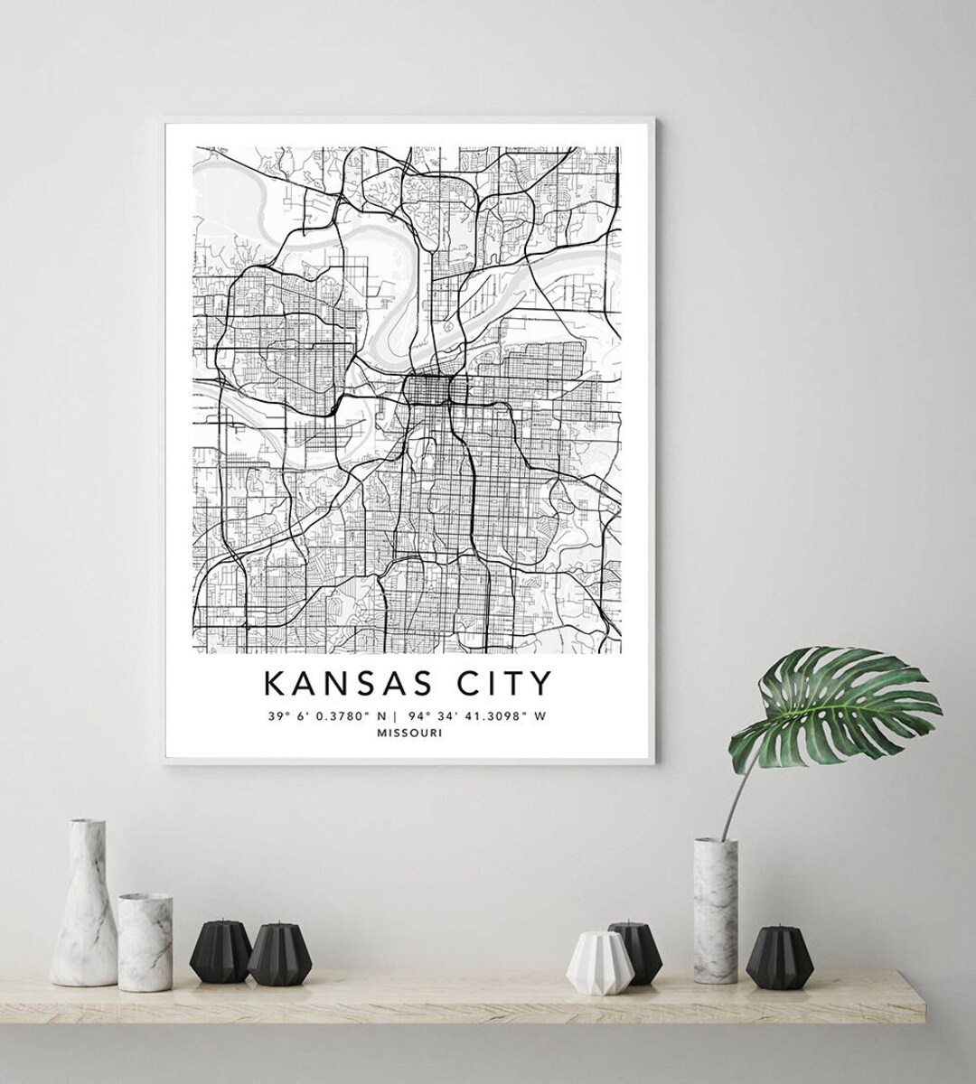 Kansas City Map Print Framed Canvas Wall Art Poster United States Map ...