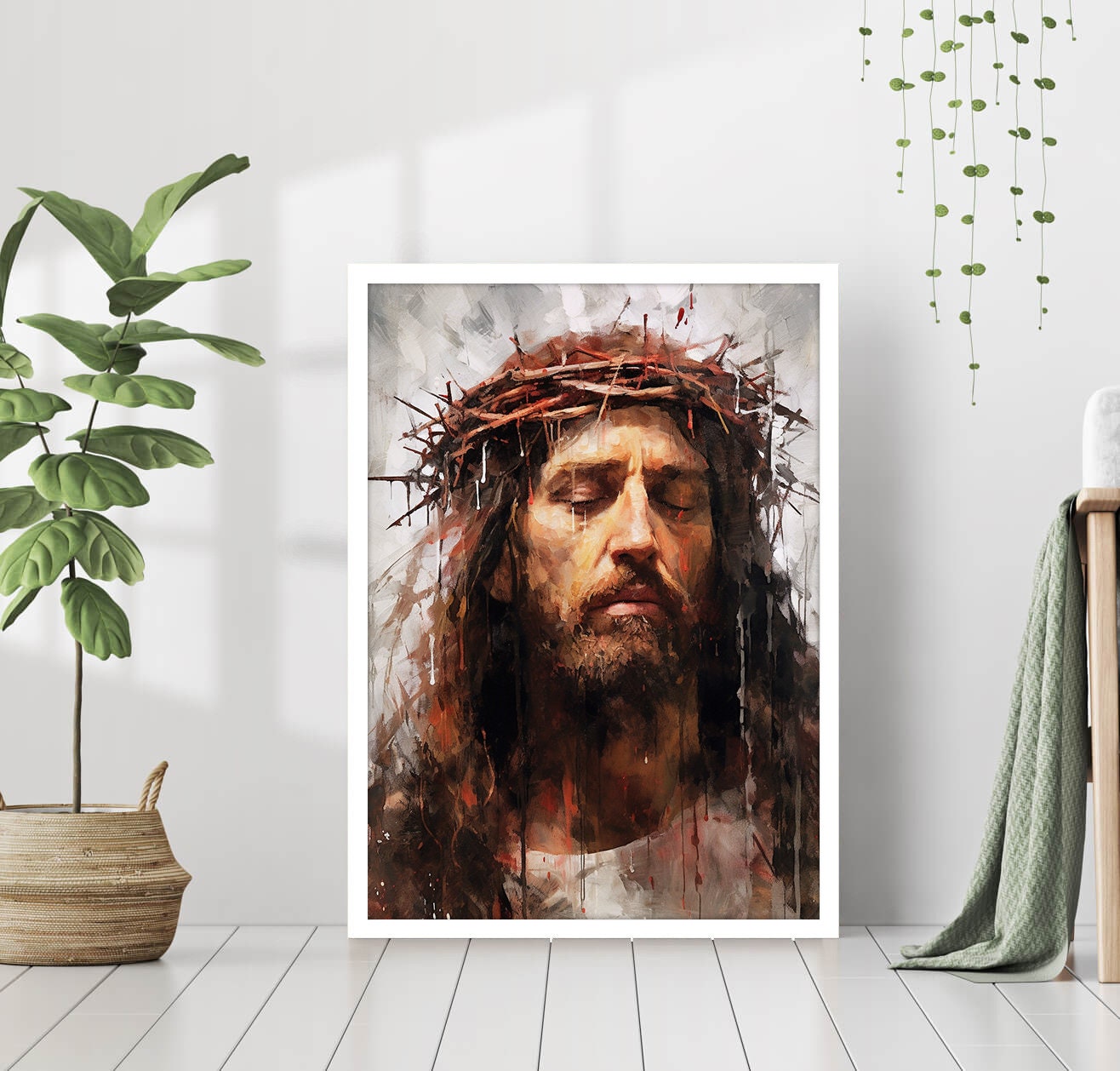 Jesus Christ Crown of Thorns Portrait Painting Poster God Print Wall ...