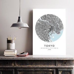 Tokyo Karte Druck Gerahmte Leinwand Wandkunst Poster Japan Karte Drucke mit Rahmen Weltkarte Kunstplakat Stadt Straße Straßenkarte