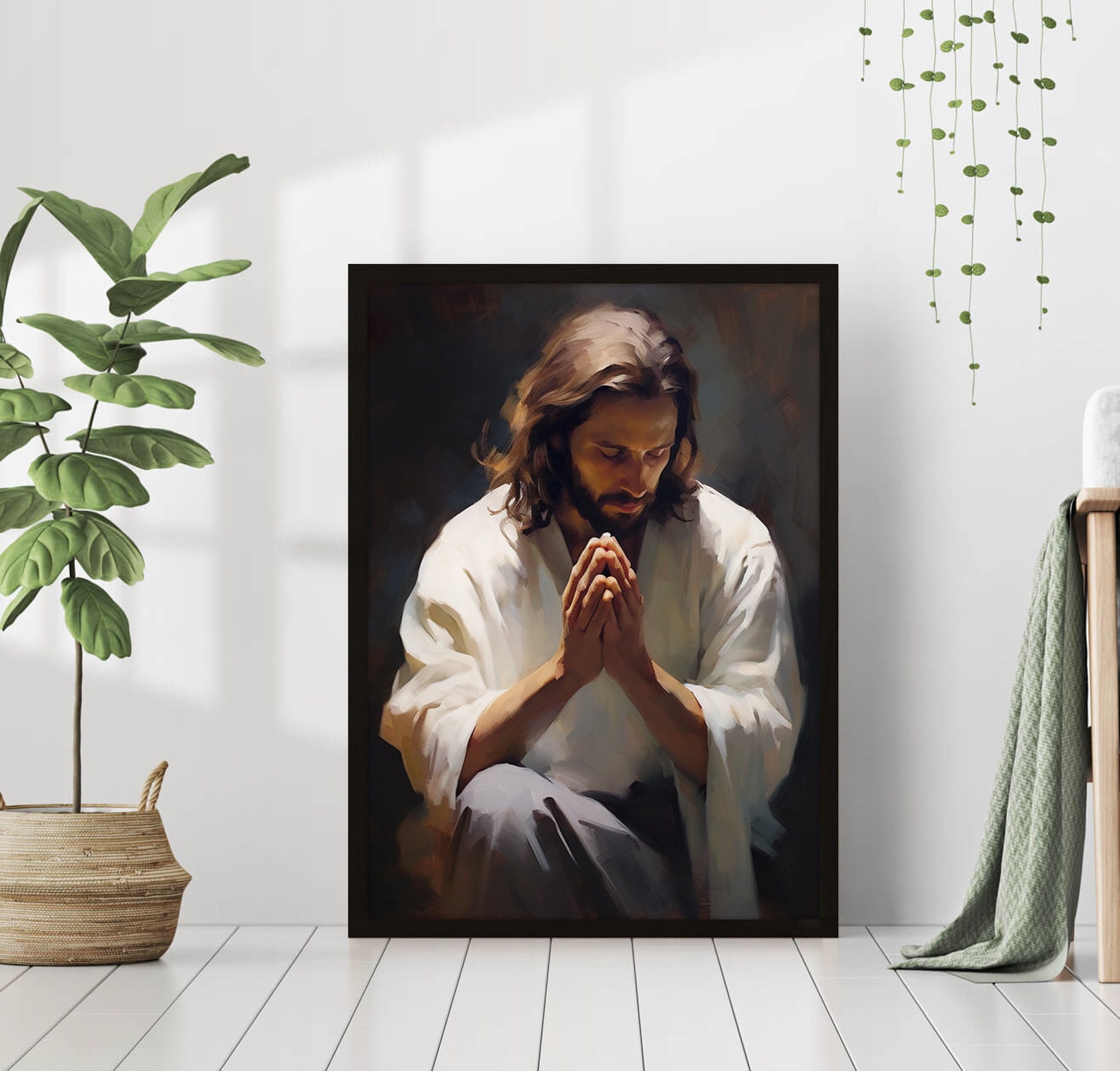 Jesus Christ Praying Holy Painting Poster God Peace Print Wall Art Gift ...