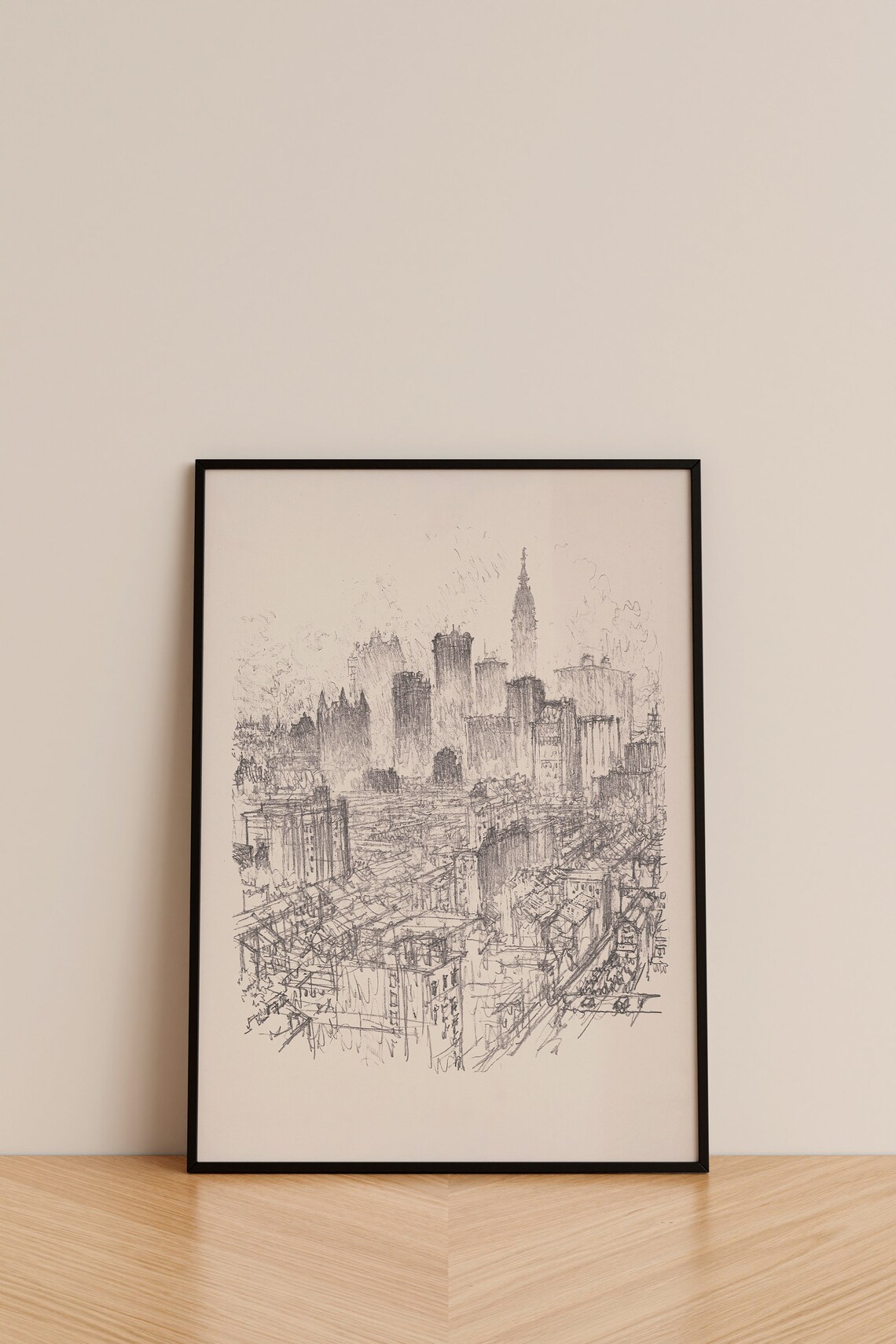 New York City Skyline Pencil Graphite Sketch Drawing Vintage Print ...