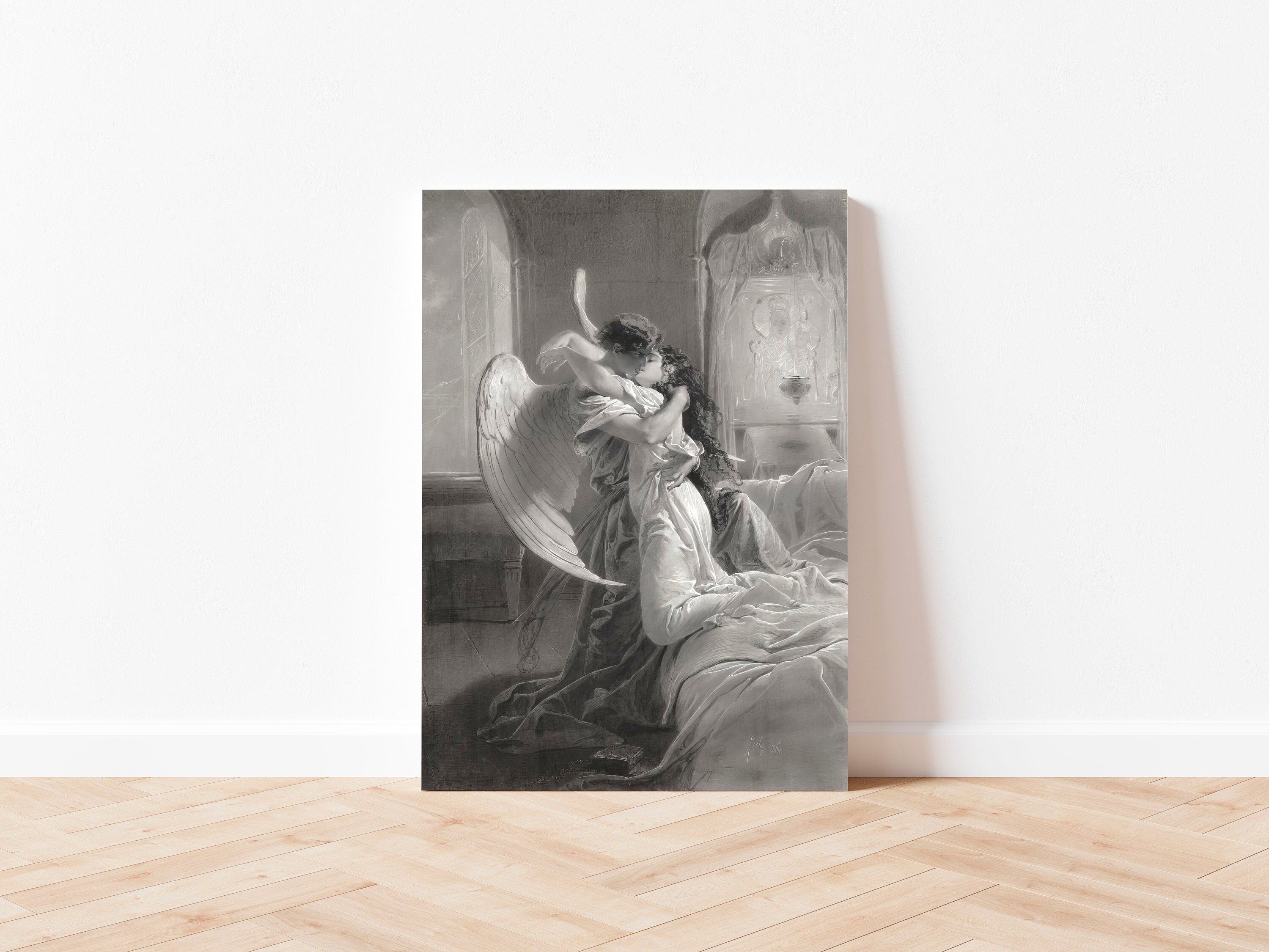 Romantic Encounter Mihaly Von Zichy Angel Kiss Print Dark
