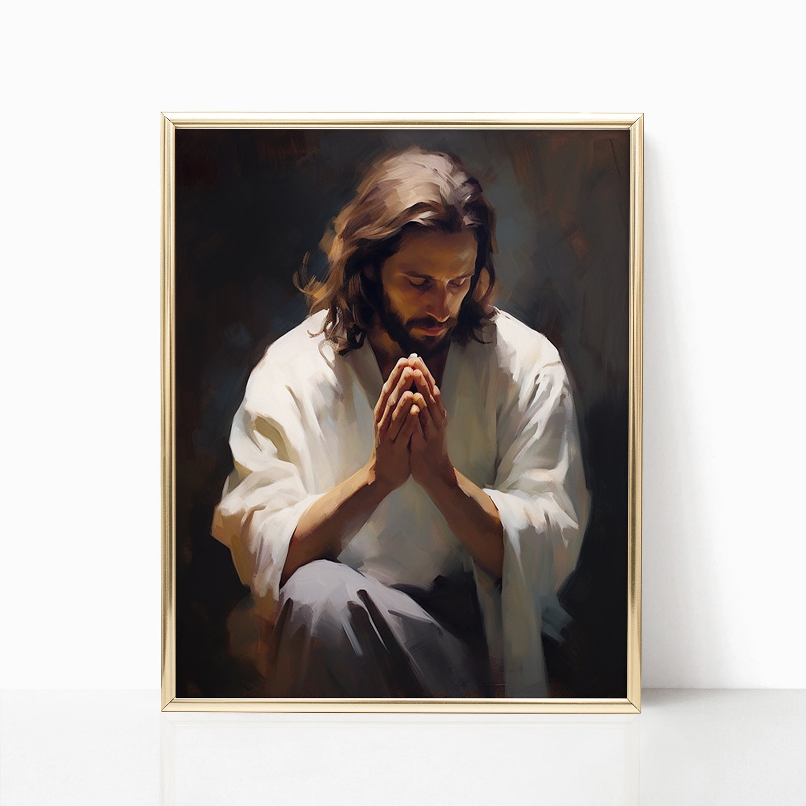 Jesus Christ Praying Holy Painting Poster God Peace Print Wall Art Gift ...