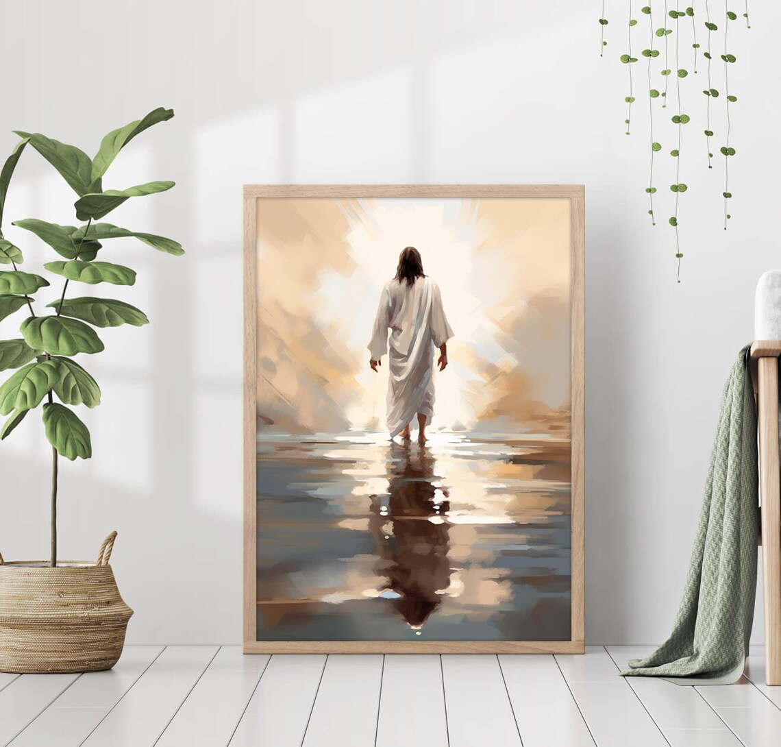Jesus Walking on Water Poster Painting Print Bible Verse Wall Art Gift ...