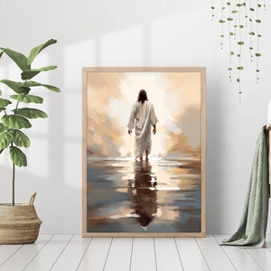 Jesus Walking on Water Poster Painting Print Bible Verse Wall Art Gift ...