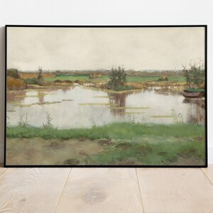 Vintage Teich Landschaft Gemälde Französisches Dekor Bauernhaus See