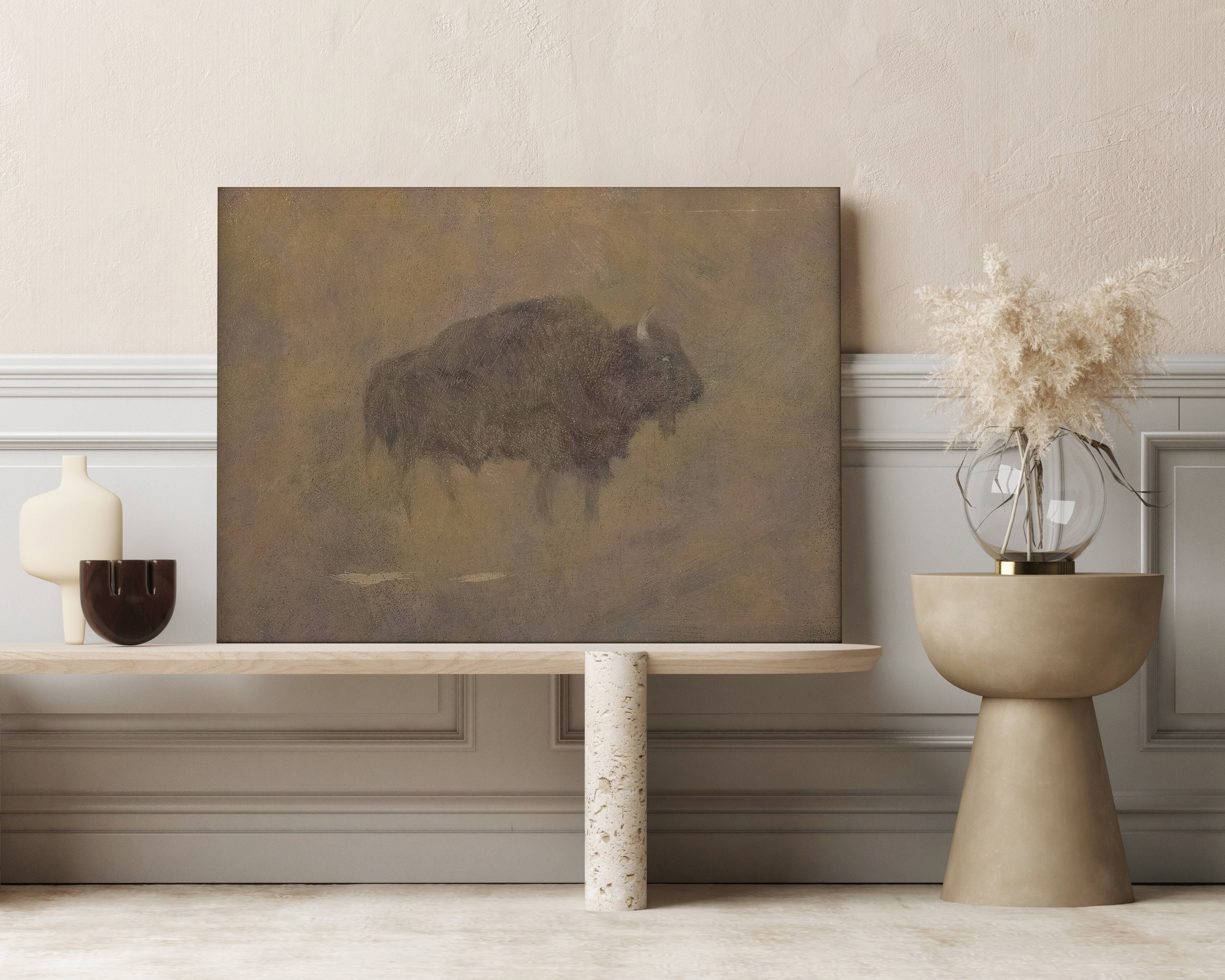 Vintage Bison Painting Antique Buffalo Animal Retro Print Canvas Poster ...