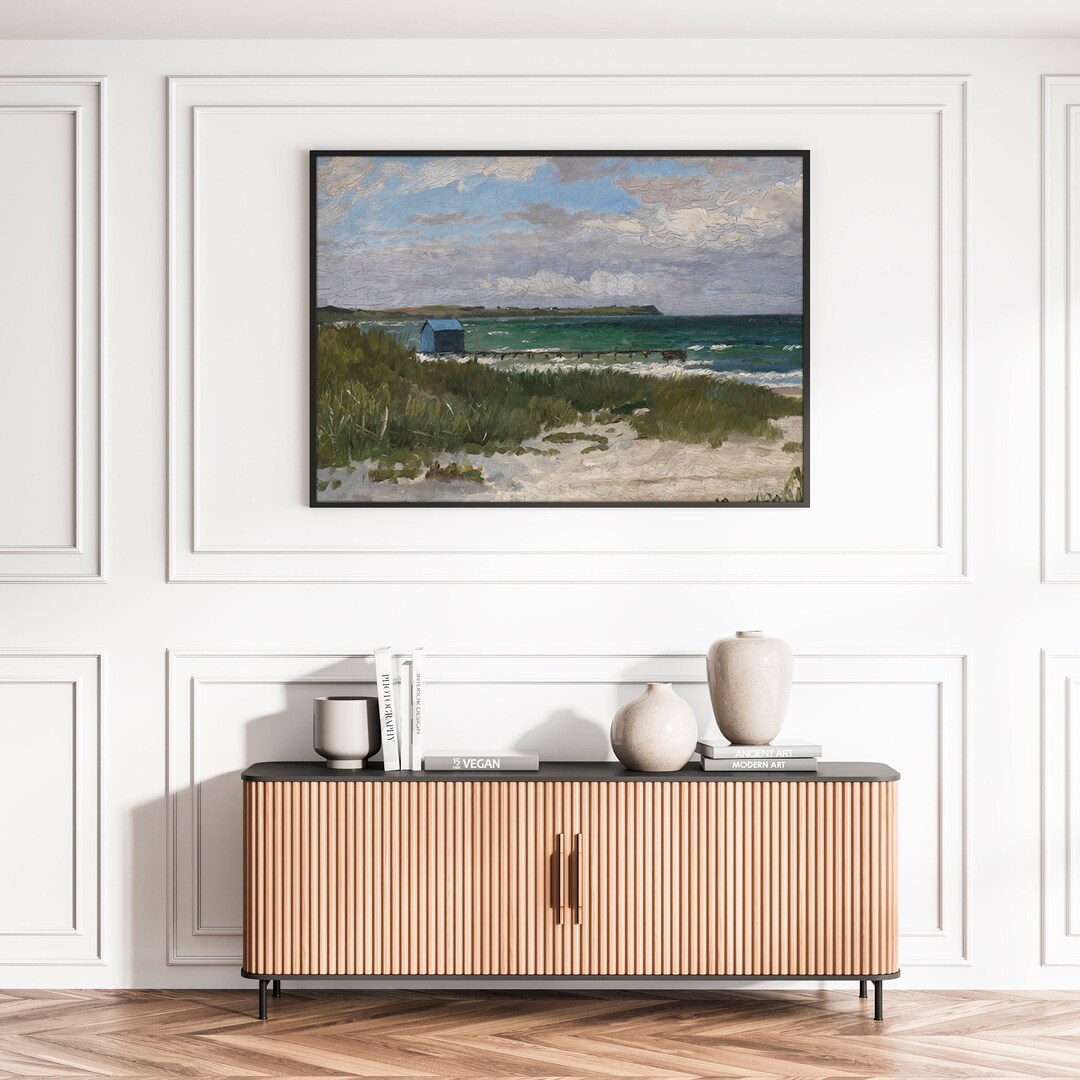 Vintage Beach House Seascape Coastal Nautical Printed Painting Wall Art ...