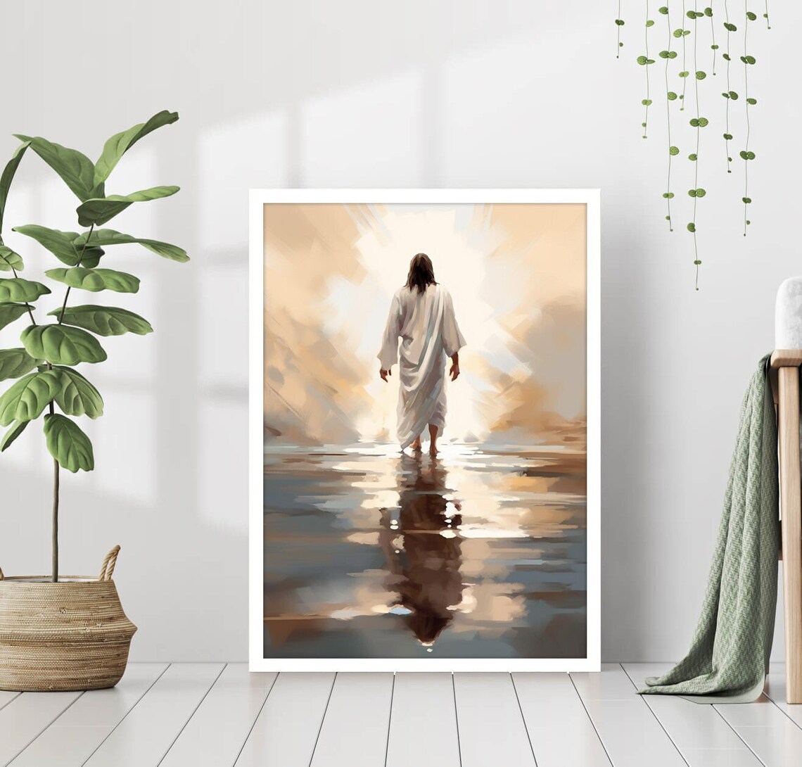 Jesus Walking on Water Poster Painting Print Bible Verse Wall Art Gift ...
