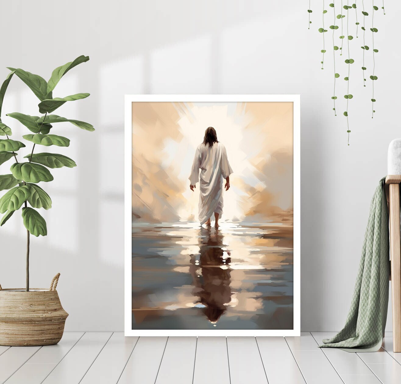 Jesus Walking on Water Poster Painting Print Bible Verse Wall Art Gift ...